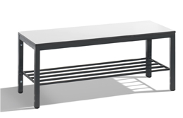 freistehende HPL Sitzbank mit HPL-Auflage und Schuhrost